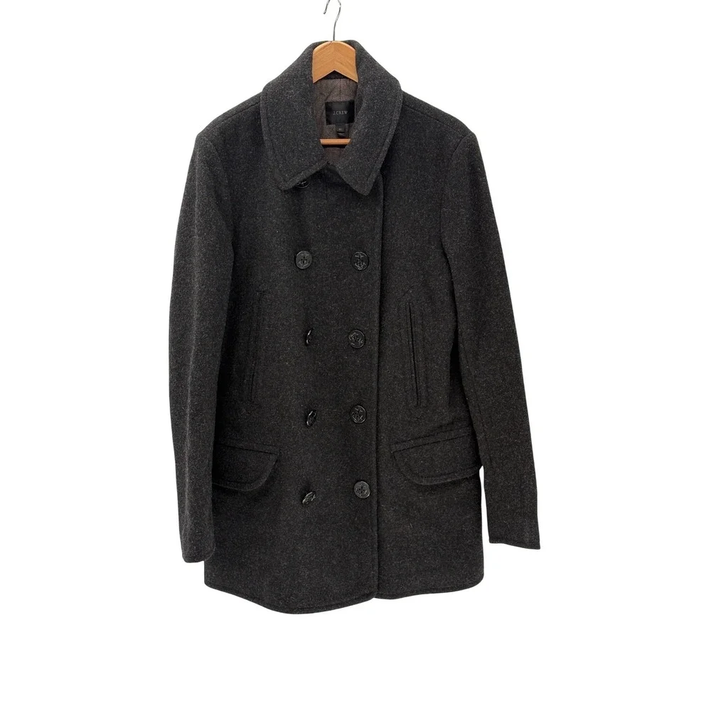 J. Crew Peacoat 100% Wool Men Thick Medium Tall‎ Dark Charcoal Gray Thinsulate